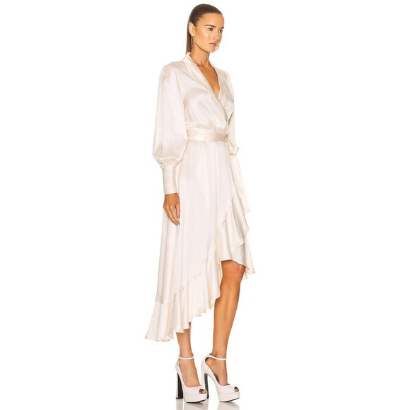 Zimmermann Silk Wrap Midi Dress in Milk Ivory - Picture 2 of 4